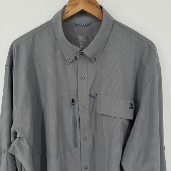 Huk Fishing Shirt XXL Mens Gray Long Sleeve Button Up Performance Top - Picture 1 of 4
